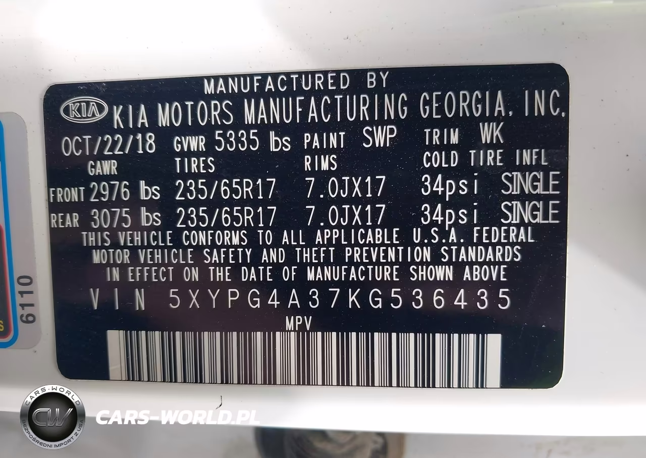 2019 Kia Sorento 2.4L Lx VIN:5XYPG4A37KG536435 - 9