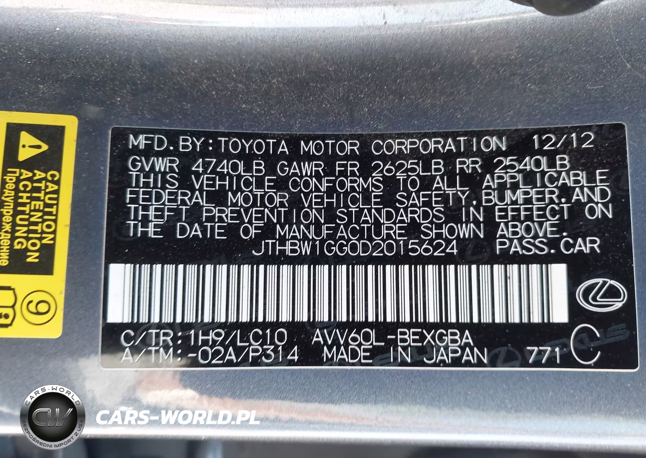 2013 Lexus Es 300H VIN:JTHBW1GG0D2015624 - 9
