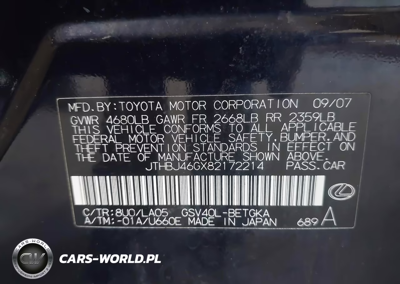 2008 Lexus Es 350 VIN:JTHBJ46GX82172214 - 9