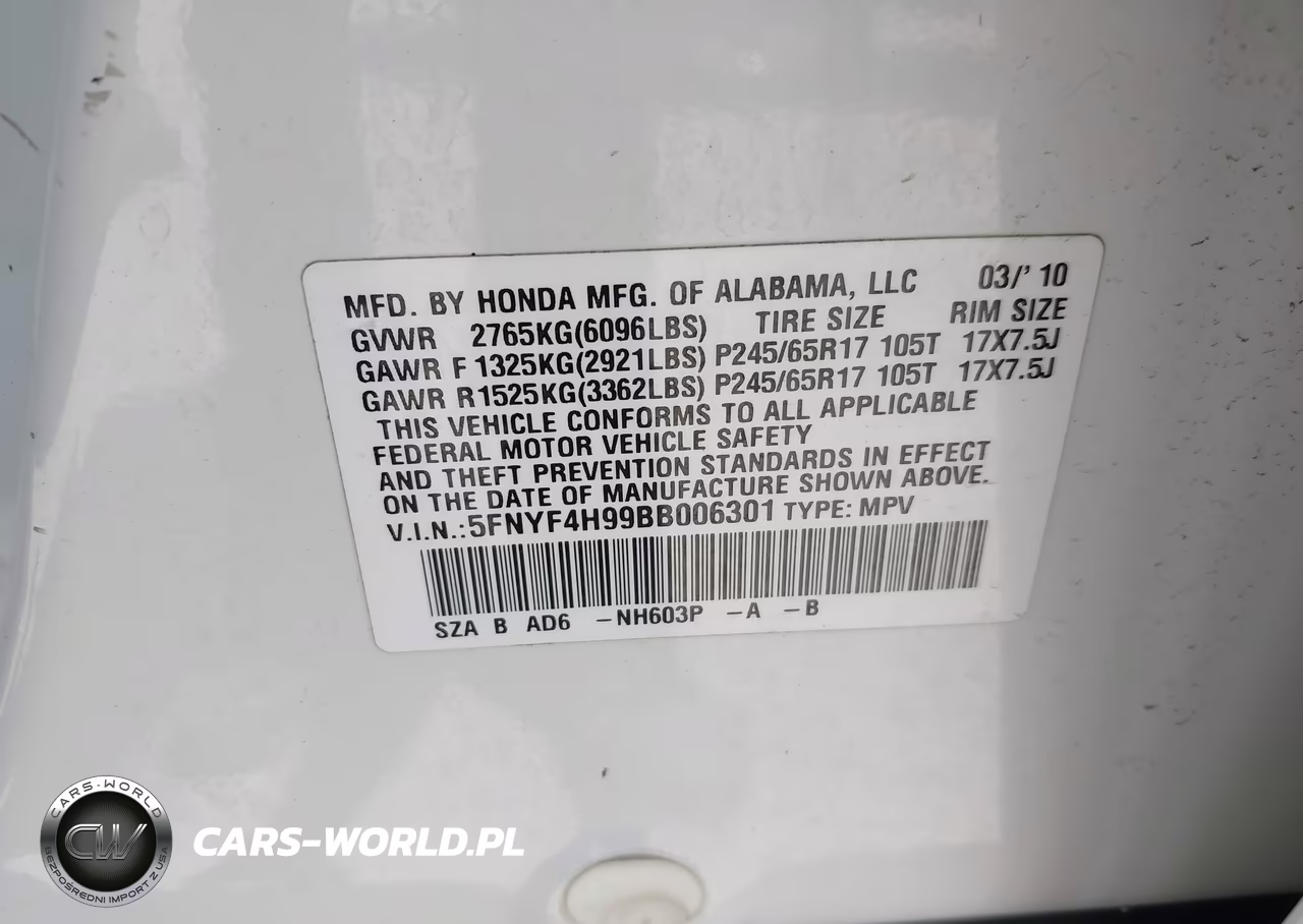 2011 Honda Pilot Touring VIN:5FNYF4H99BB006301 - 9
