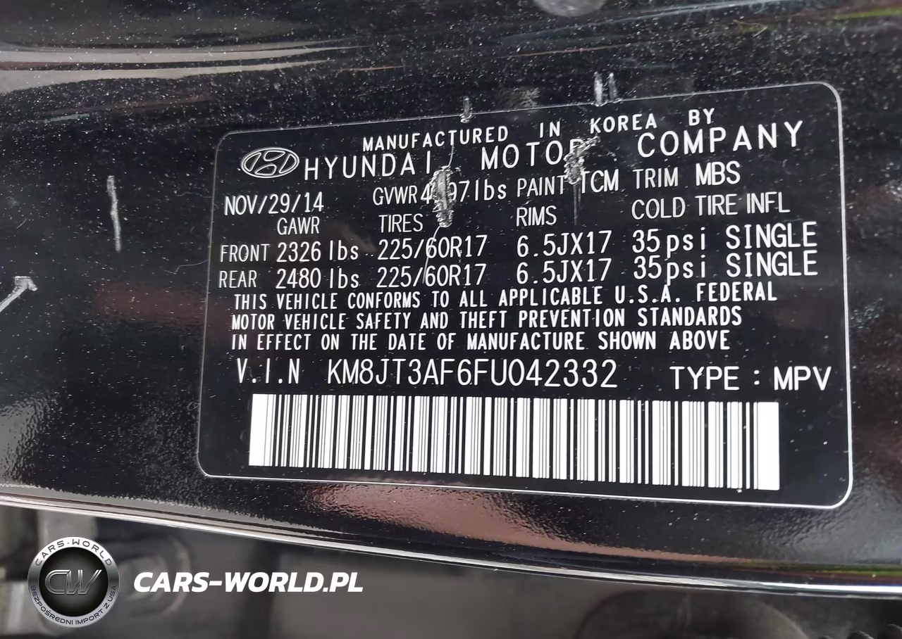2015 Hyundai Tucson Gls VIN:KM8JT3AF6FU042332 - 9