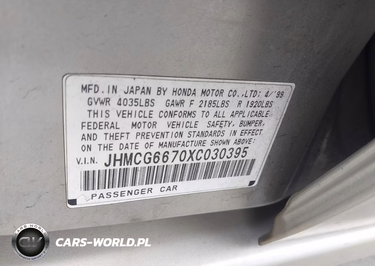 1999 Honda Accord Ex VIN:JHMCG6670XC030395 - 9
