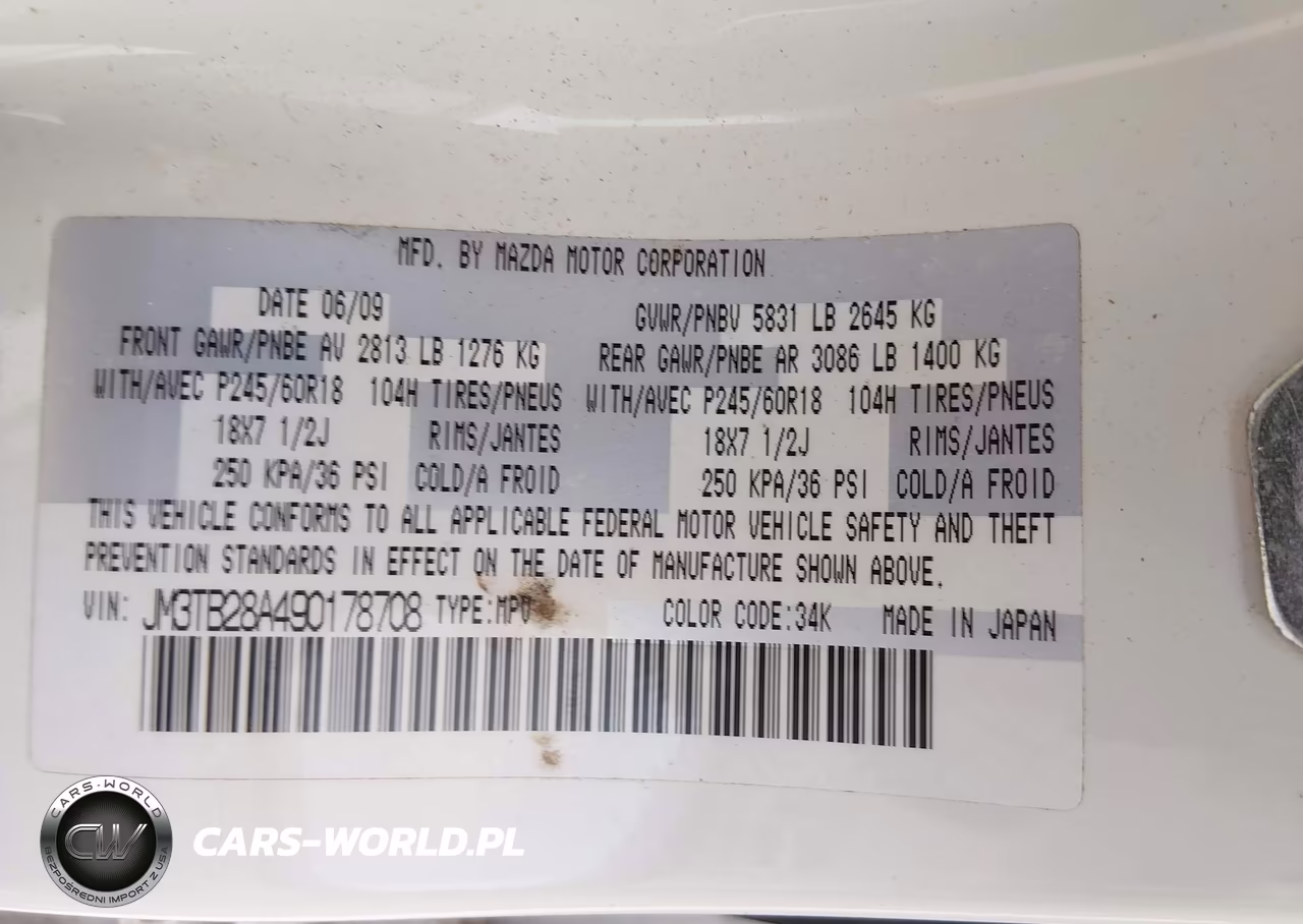 2009 Mazda Cx-9 Sport VIN:JM3TB28A490178708 - 9