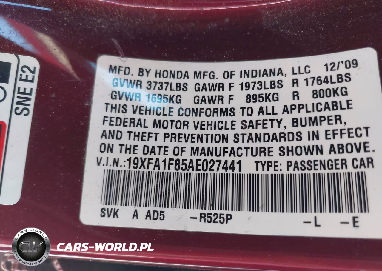 2010 Honda Civic Ex VIN:19XFA1F85AE027441 - 9
