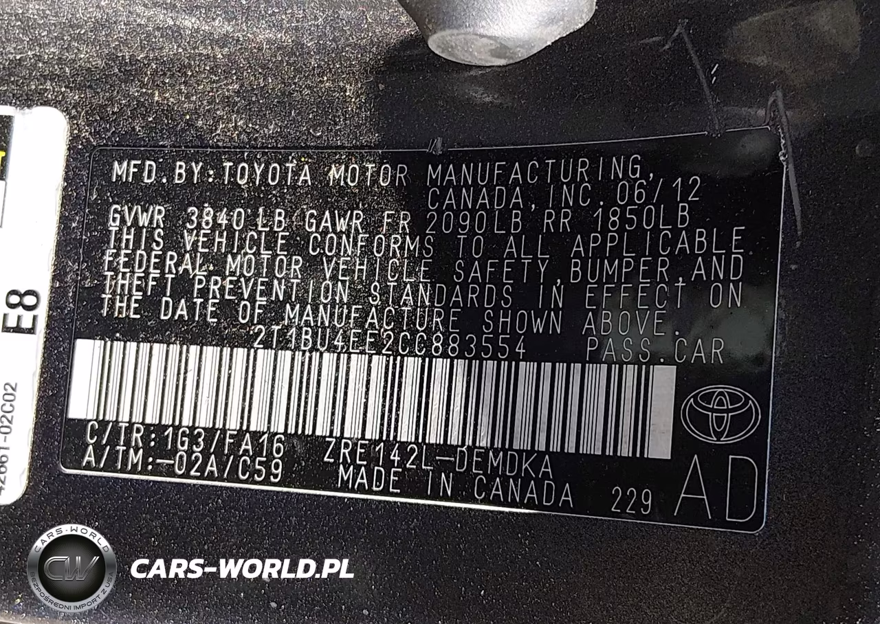 2012 Toyota Corolla L VIN:2T1BU4EE2CC883554 - 9