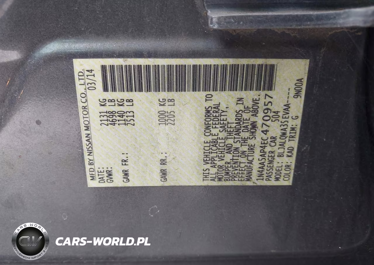 2014 Nissan Maxima 3.5 S VIN:1N4AA5AP4EC470957 - 9