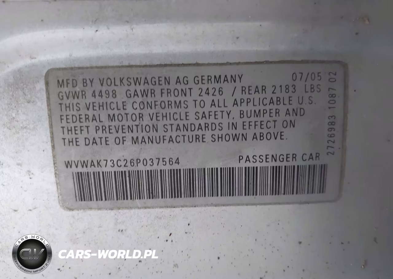 2006 Volkswagen Passat 2.0T VIN:WVWAK73C26P037564 - 9