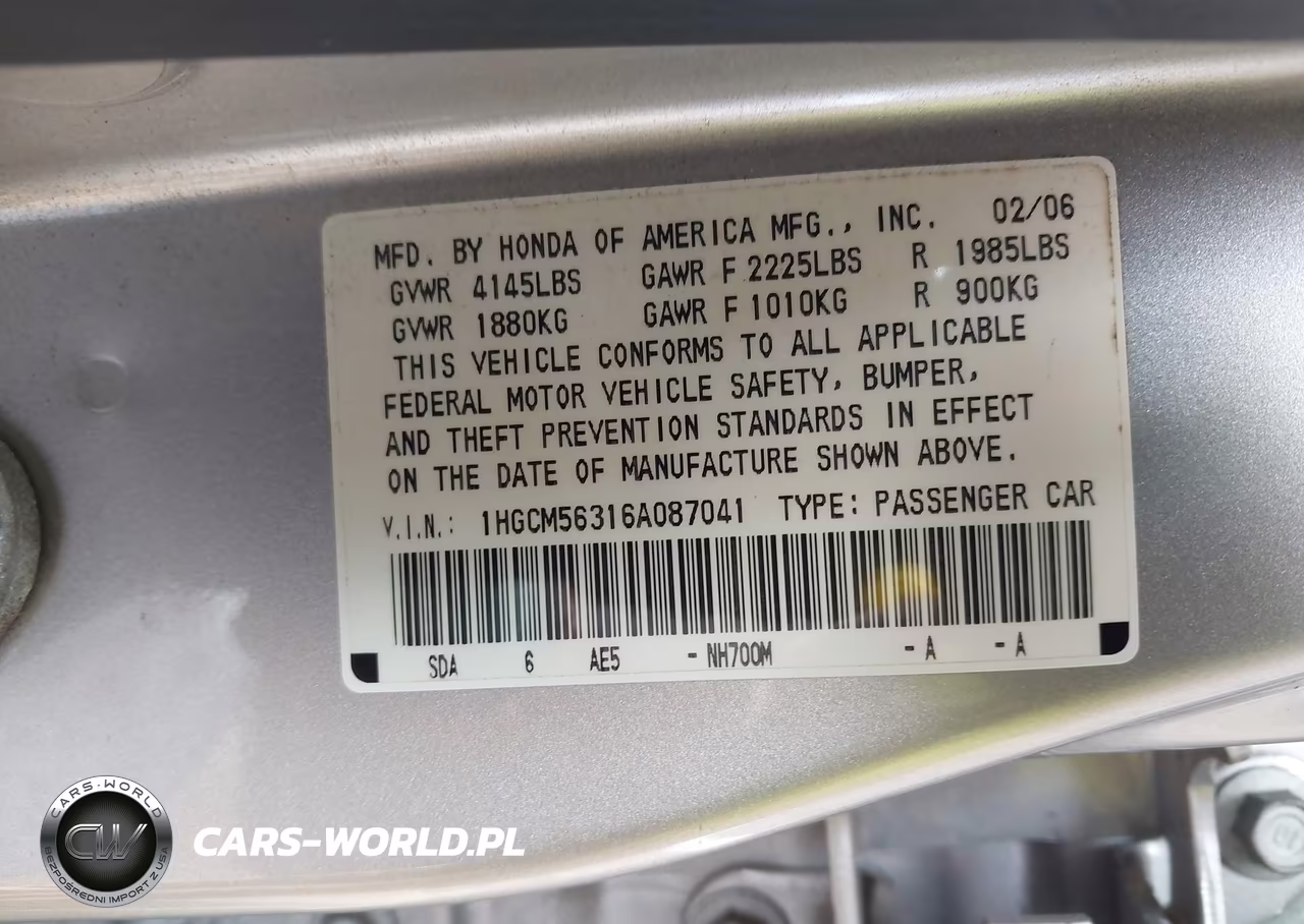 2006 Honda Accord 2.4 Se VIN:1HGCM56316A087041 - 9