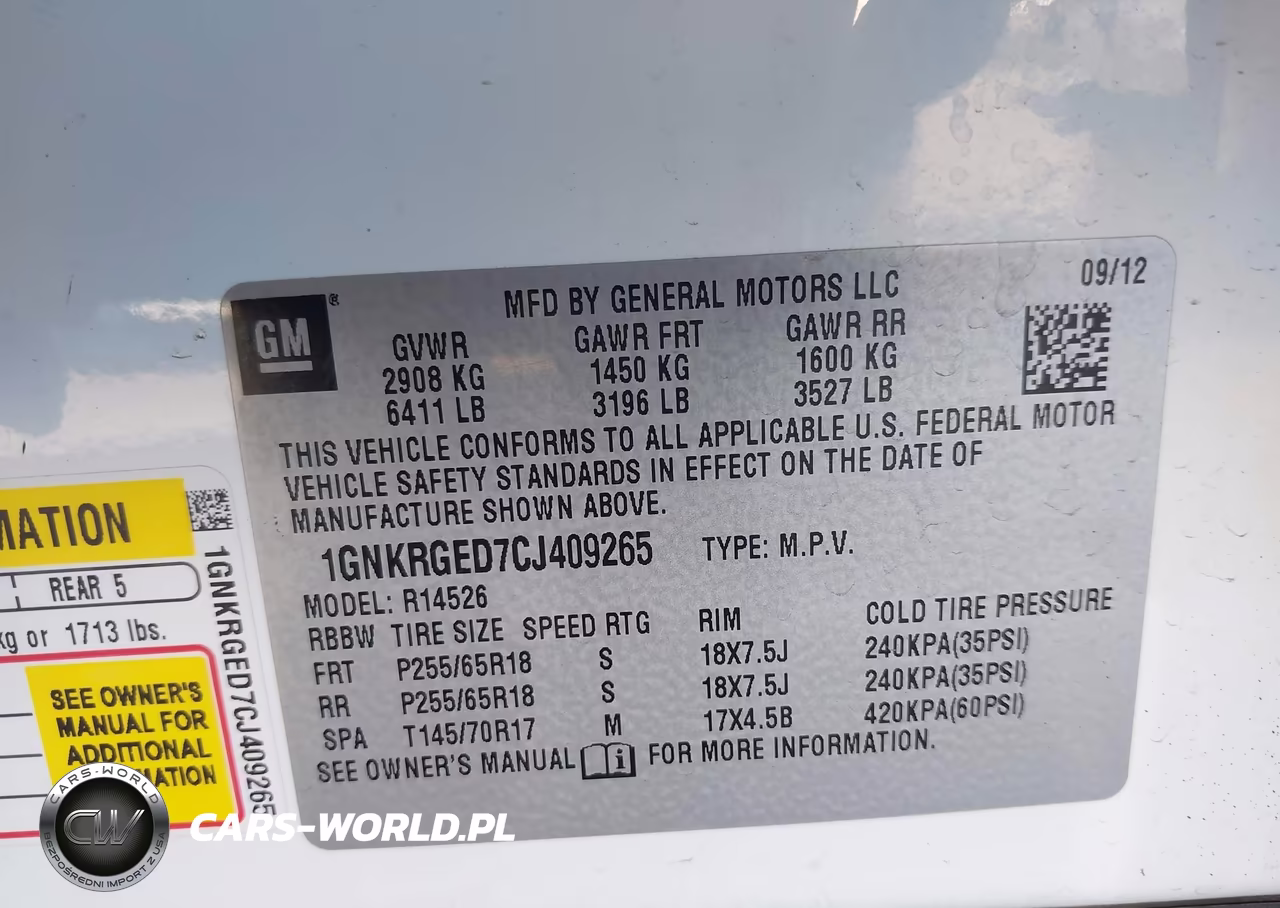 2012 Chevrolet Traverse 1Lt VIN:1GNKRGED7CJ409265 - 9
