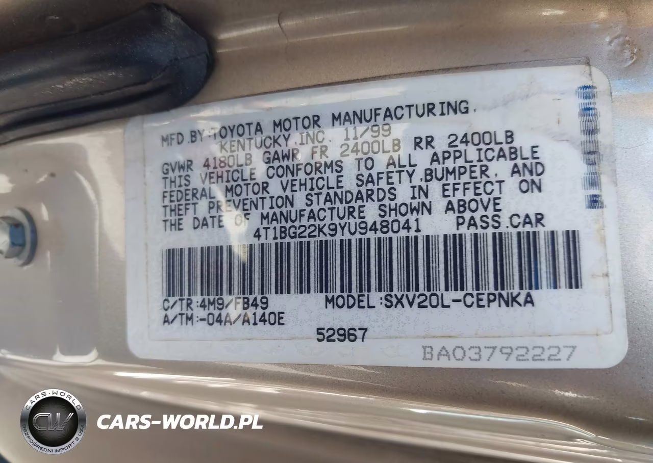 2000 Toyota Camry Le VIN:4T1BG22K9YU948041 - 9