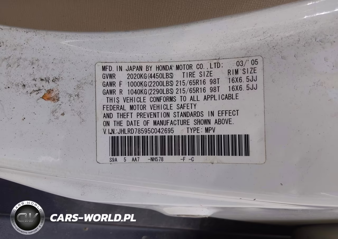 2005 Honda Cr-V Lx VIN:JHLRD78595C042695 - 9