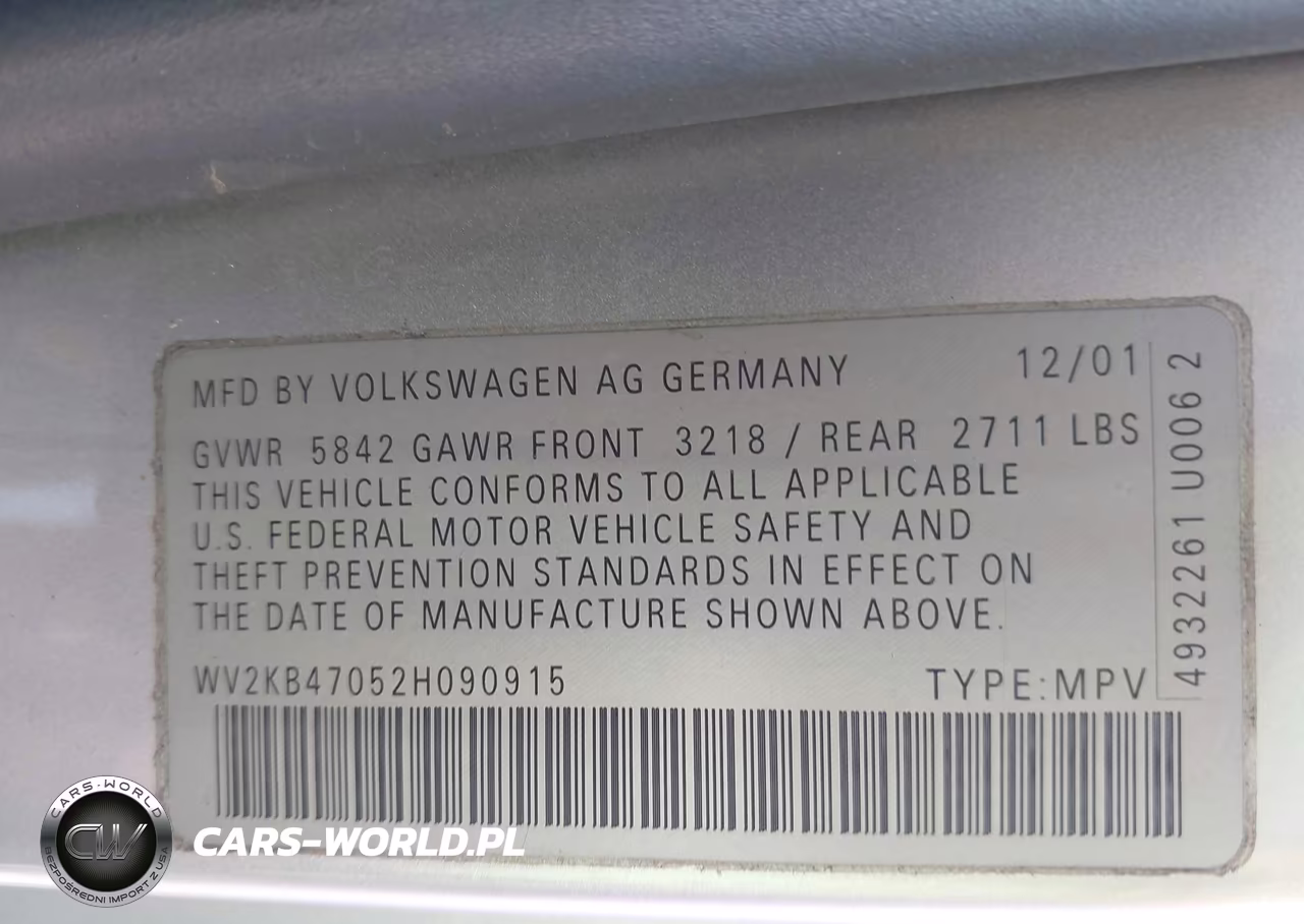 2002 Volkswagen Eurovan Gls VIN:WV2KB47052H090915 - 9