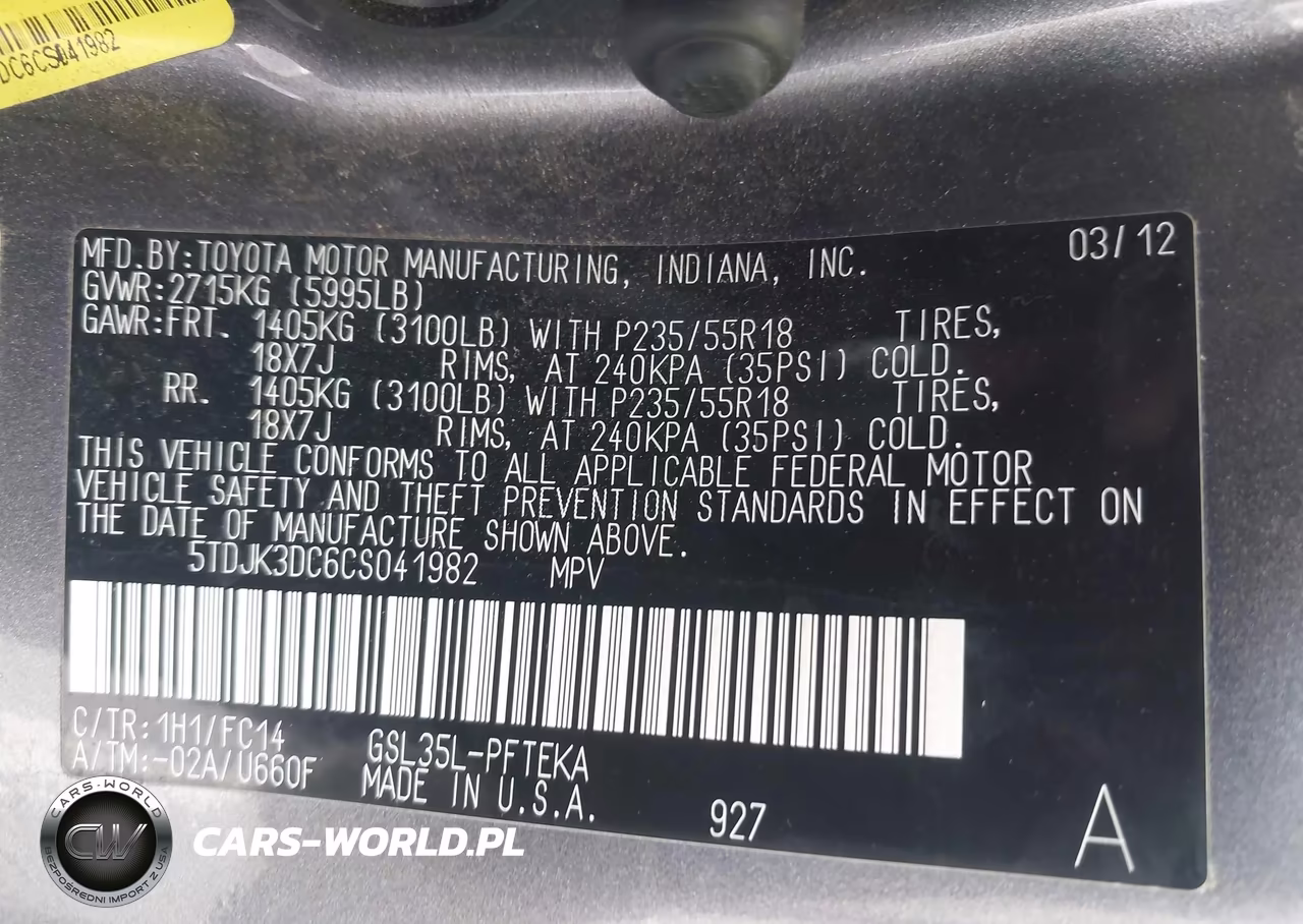 2012 Toyota Sienna Le 7 Passenger VIN:5TDJK3DC6CS041982 - 9