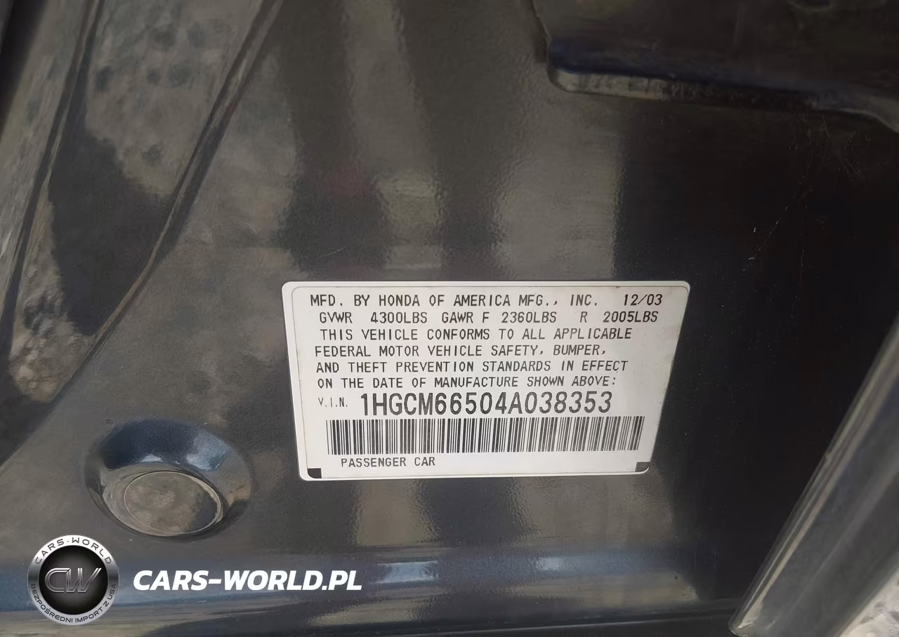2004 Honda Accord 3.0 Ex VIN:1HGCM66504A038353 - 9