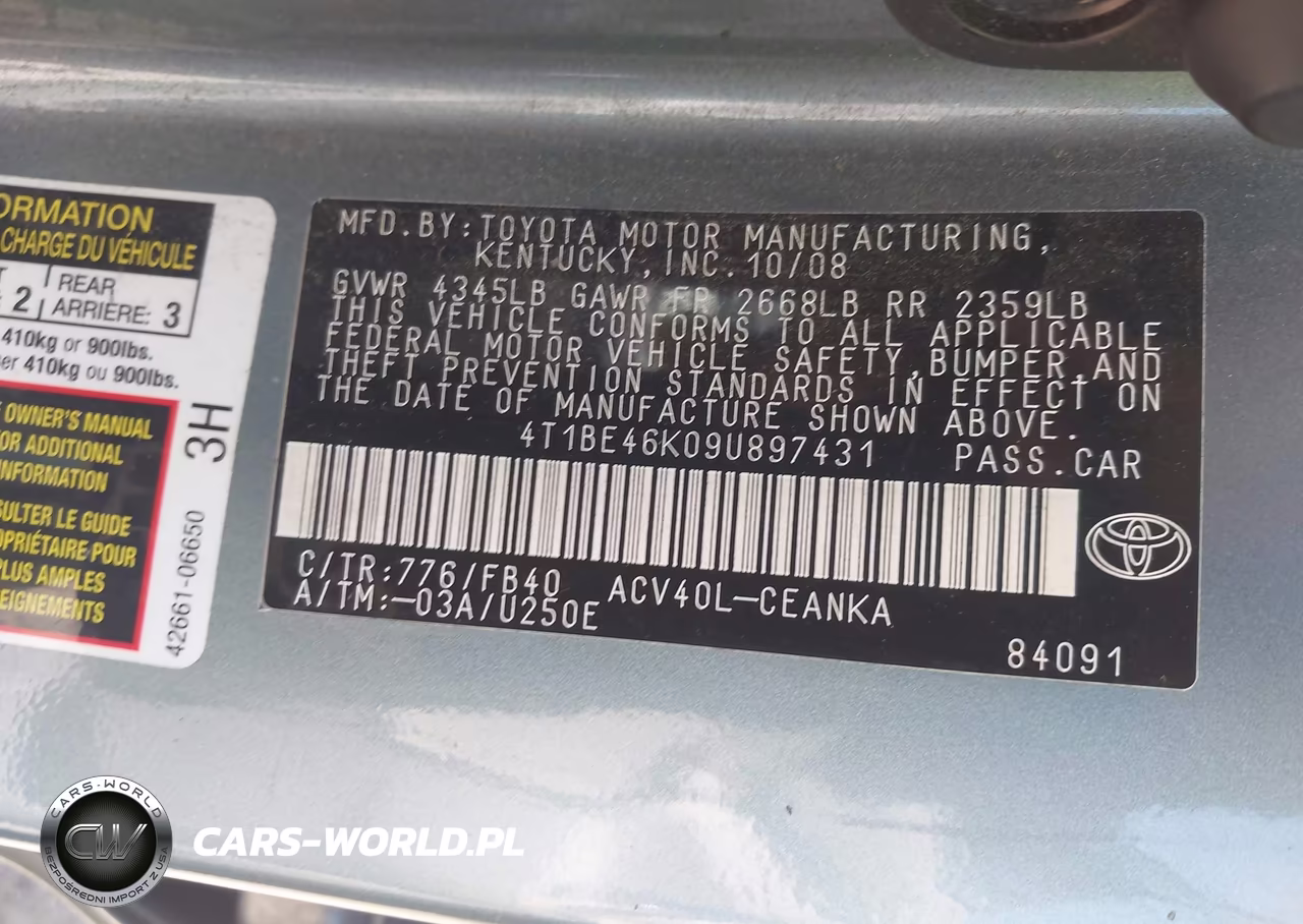 2009 Toyota Camry Le VIN:4T1BE46K09U897431 - 9