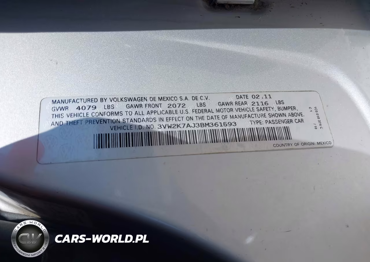 2011 Volkswagen Jetta 2.0L S VIN:3VW2K7AJ3BM361593 - 9