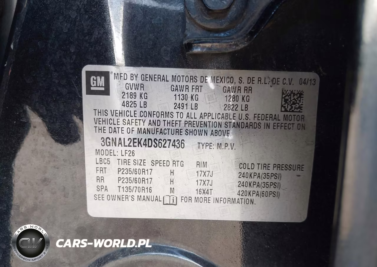2013 Chevrolet Captiva Sport 2Ls VIN:3GNAL2EK4DS627436 - 9