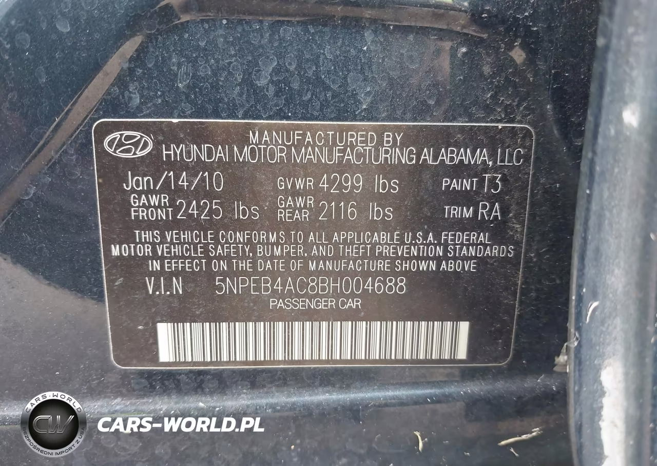 2011 Hyundai Sonata Gls VIN:5NPEB4AC8BH004688 - 9