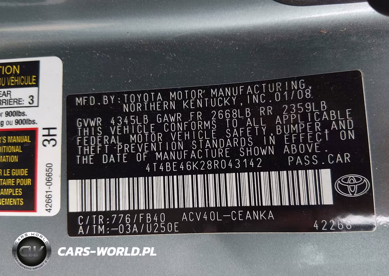2008 Toyota Camry Le VIN:4T4BE46K28R043142 - 9