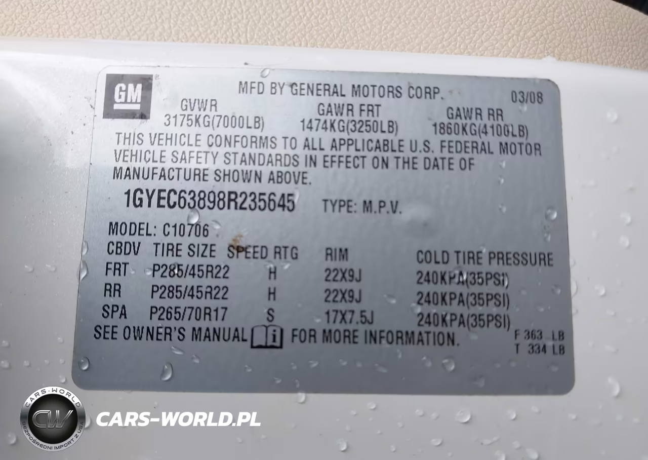 2008 Cadillac Escalade Standard VIN:1GYEC63898R235645 - 9