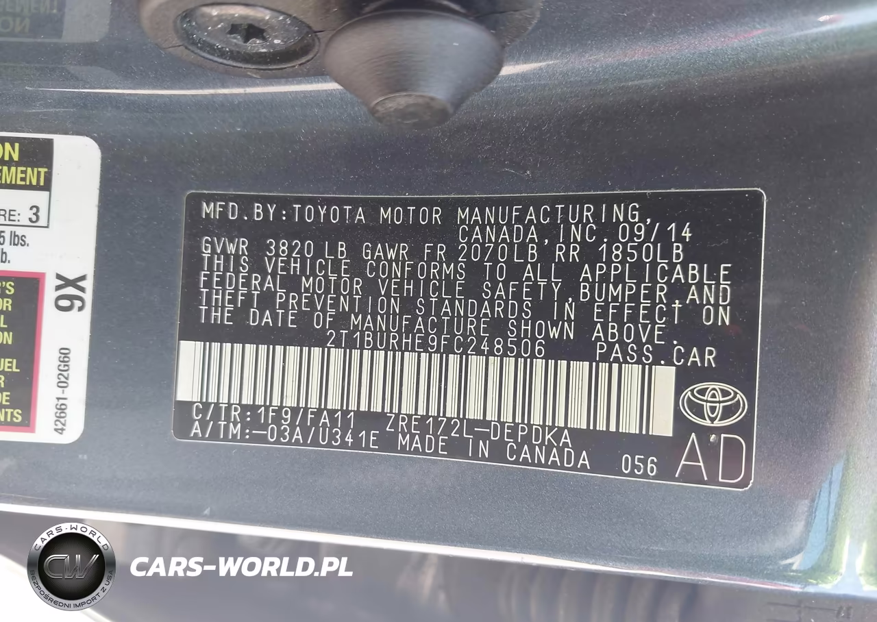 2015 Toyota Corolla L VIN:2T1BURHE9FC248506 - 9