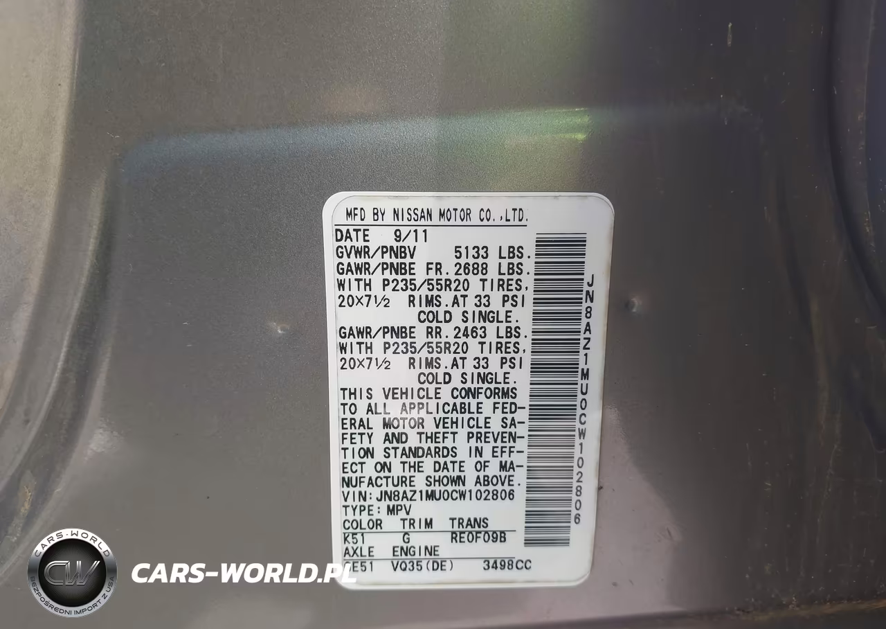 2012 Nissan Murano Le VIN:JN8AZ1MU0CW102806 - 9