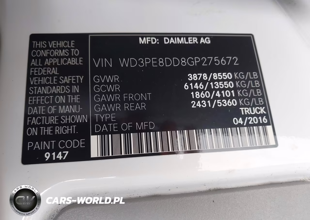 2016 Mercedes-Benz Sprinter 2500 High Roof VIN:WD3PE8DD8GP275672 - 9