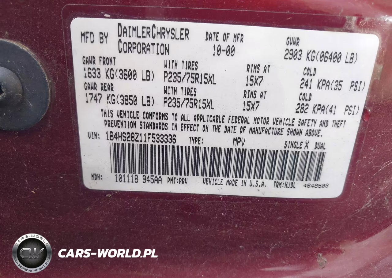 2001 Dodge Durango Slt VIN:1B4HS28Z11F533336 - 9