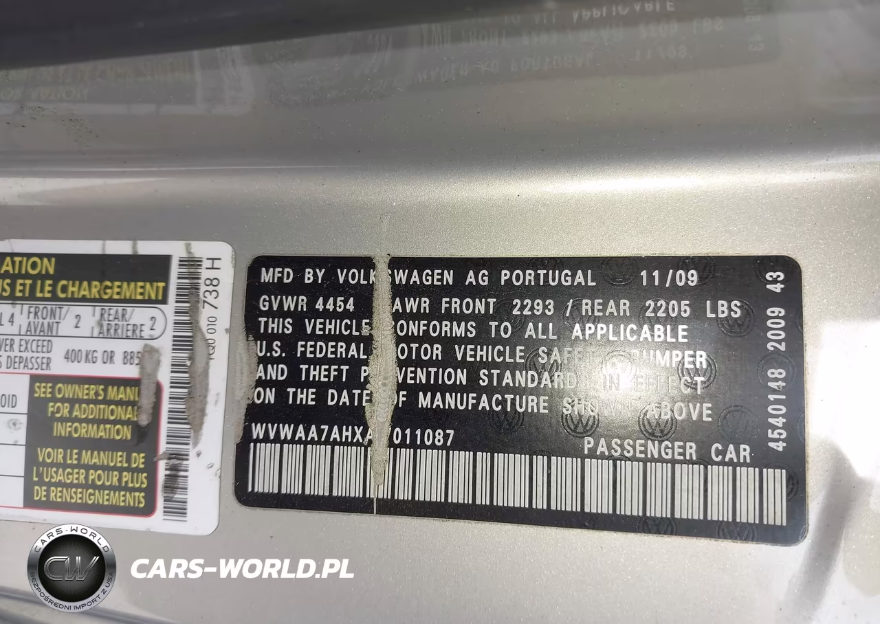 2010 Volkswagen Eos Komfort VIN:WVWAA7AHXAV011087 - 9