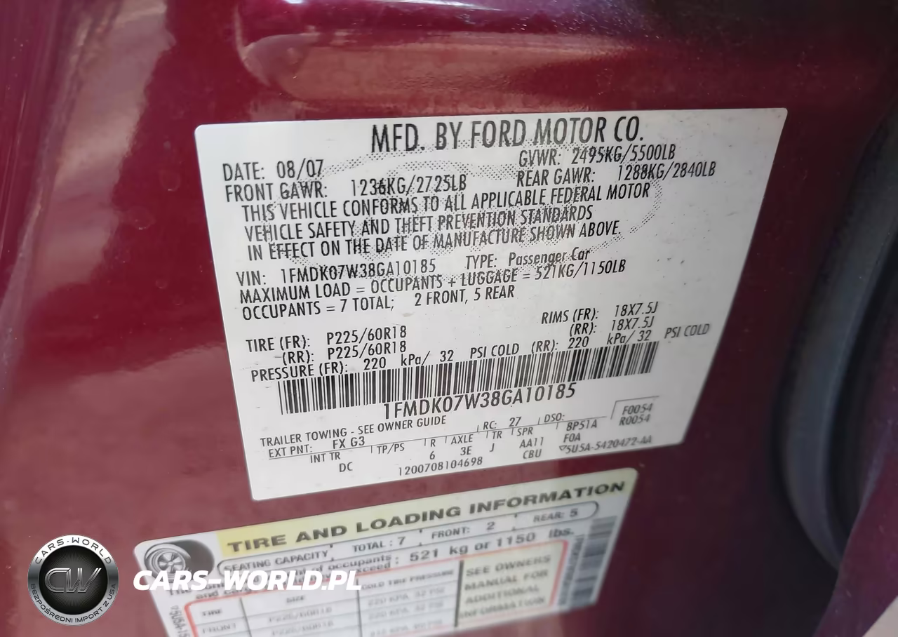 2008 Ford Taurus X Eddie Bauer VIN:1FMDK07W38GA10185 - 9
