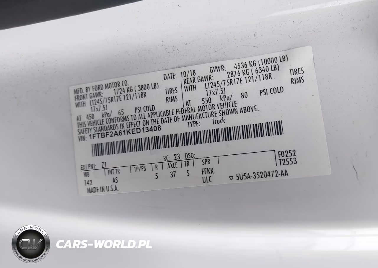 2019 Ford F-250 Xl VIN:1FTBF2A61KED13408 - 9