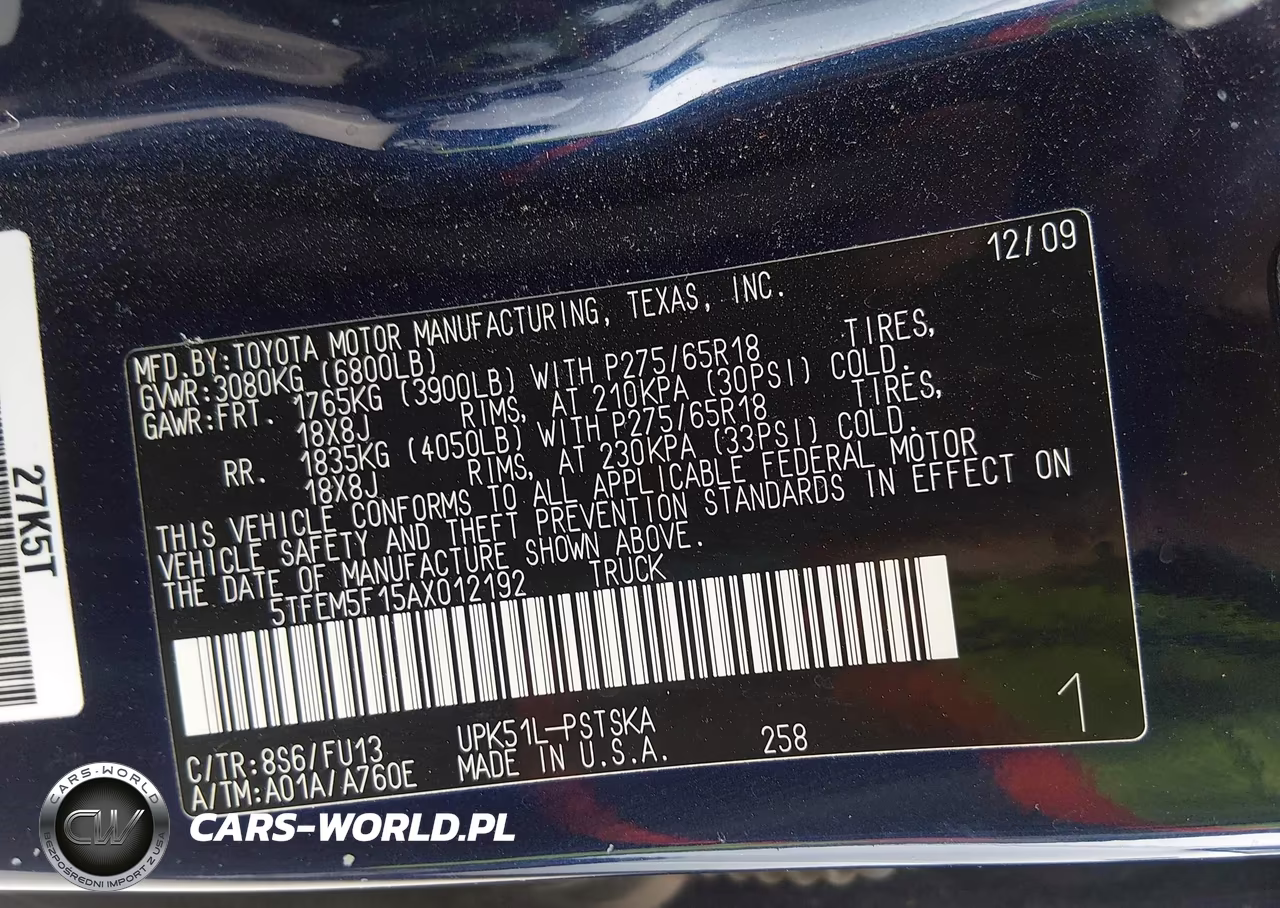 2010 Toyota Tundra Grade 4.6L V8 VIN:5TFEM5F15AX012192 - 9