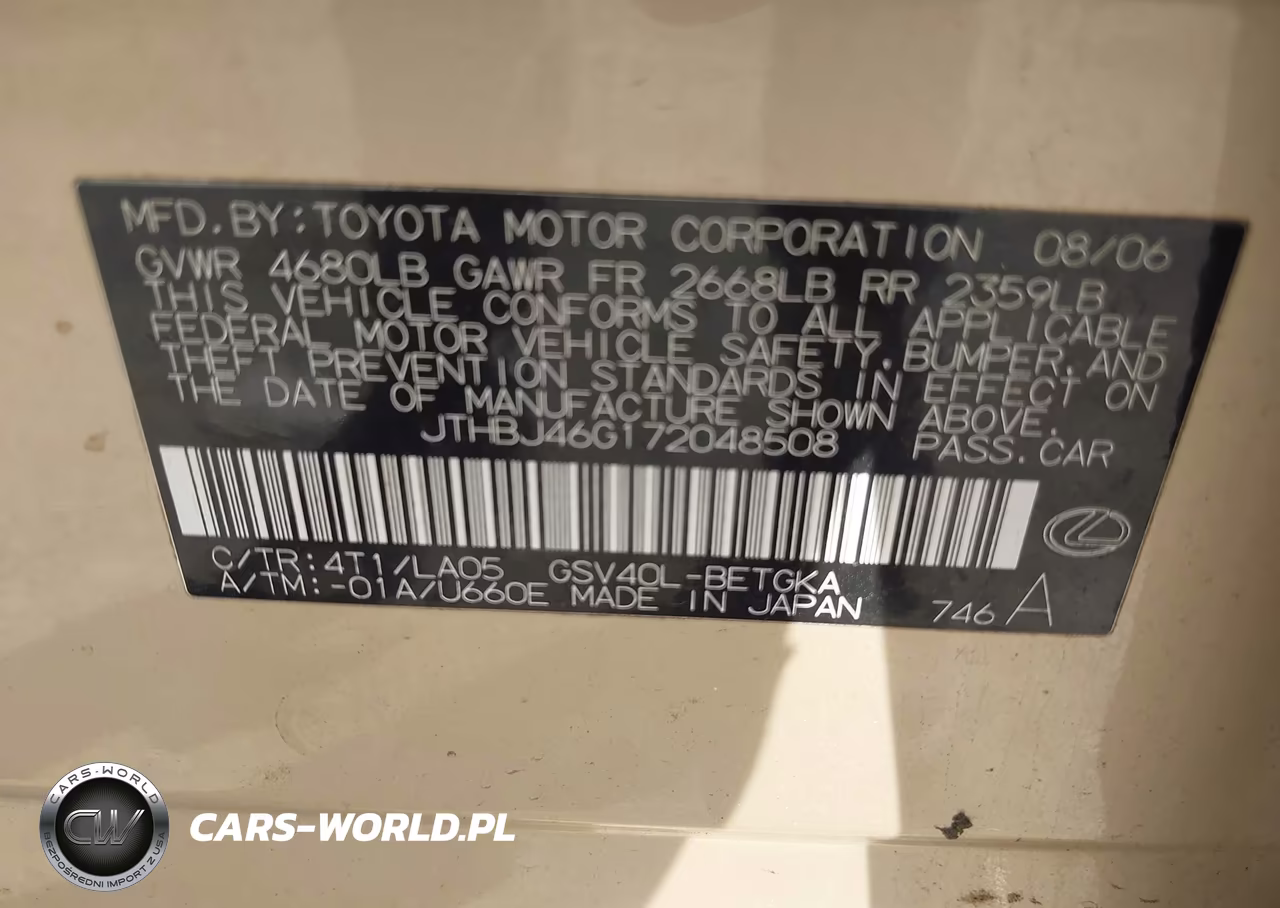 2007 Lexus Es 350 VIN:JTHBJ46G172048508 - 9