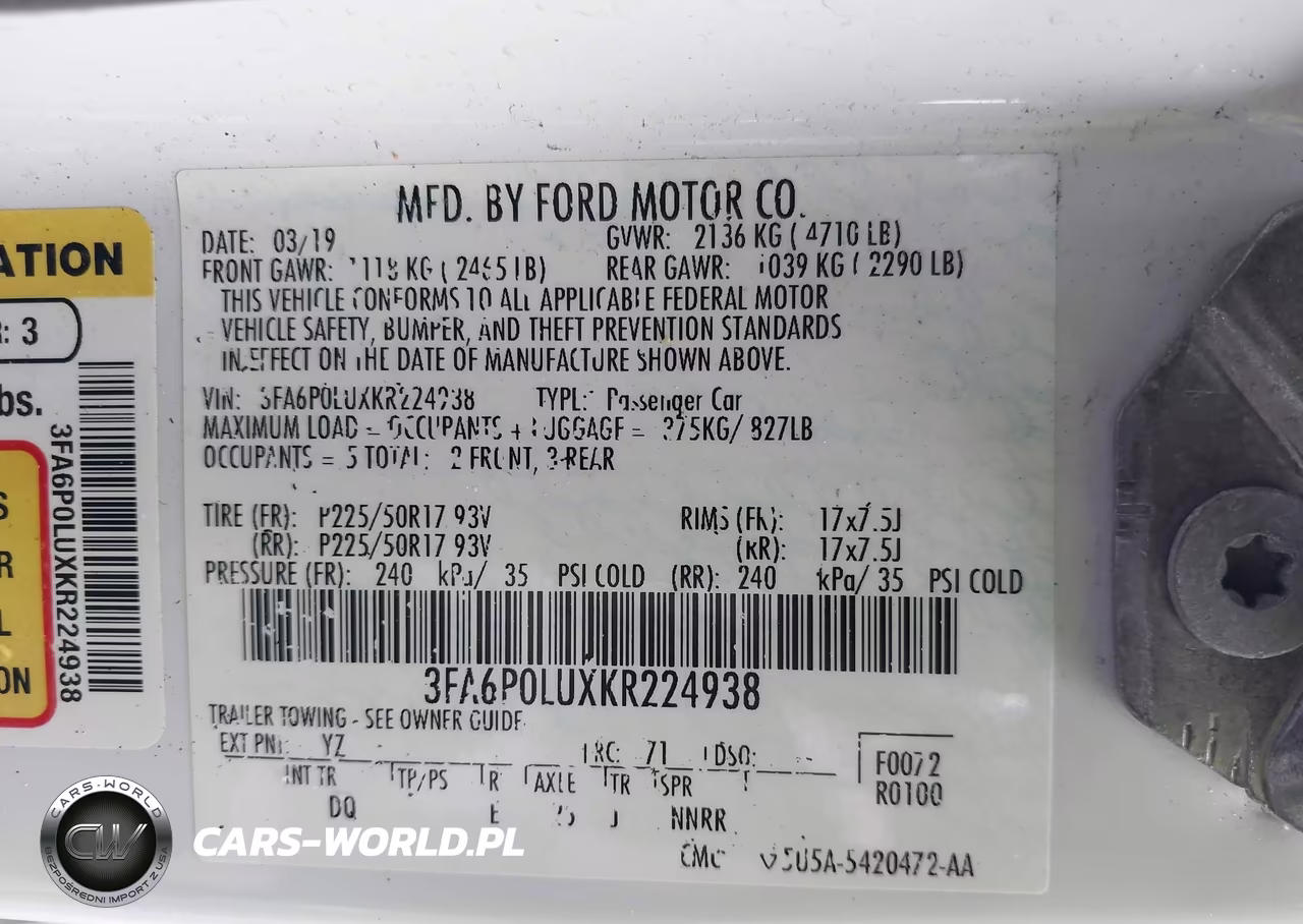 2019 Ford Fusion Hybrid Se VIN:3FA6P0LUXKR224938 - 9