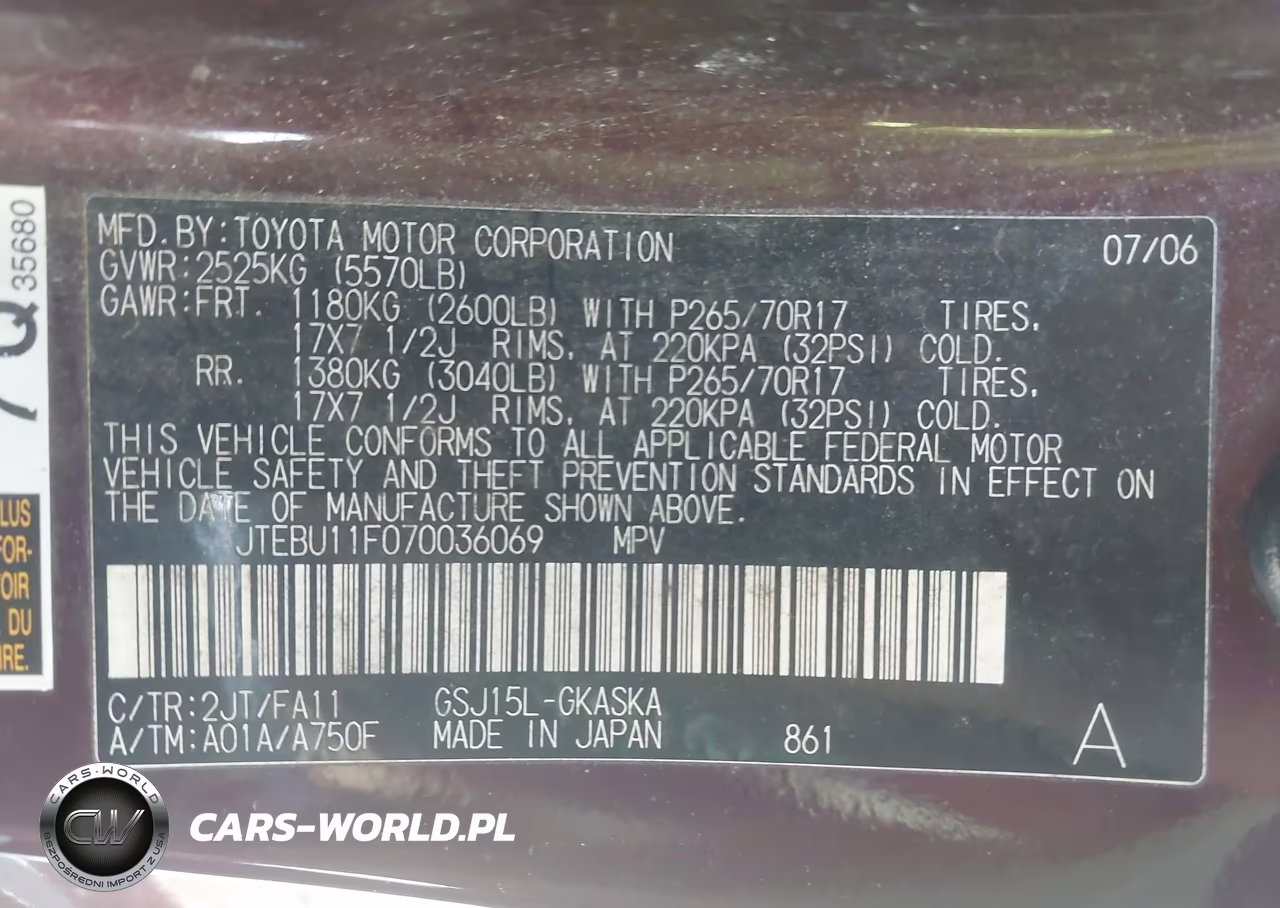 2007 Toyota Fj Cruiser VIN:JTEBU11F070036069 - 9