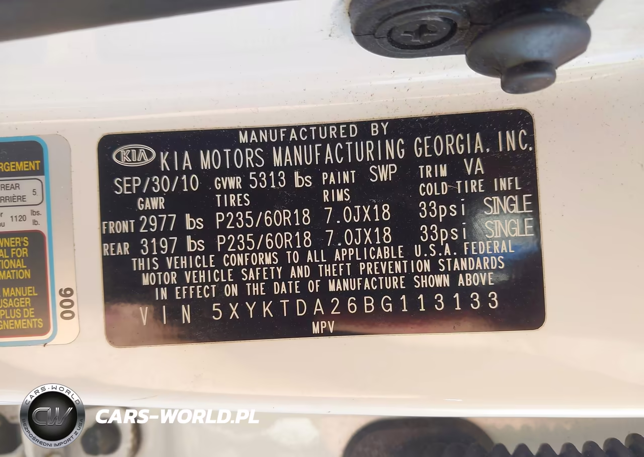 2011 Kia Sorento Lx V6 VIN:5XYKTDA26BG113133 - 9