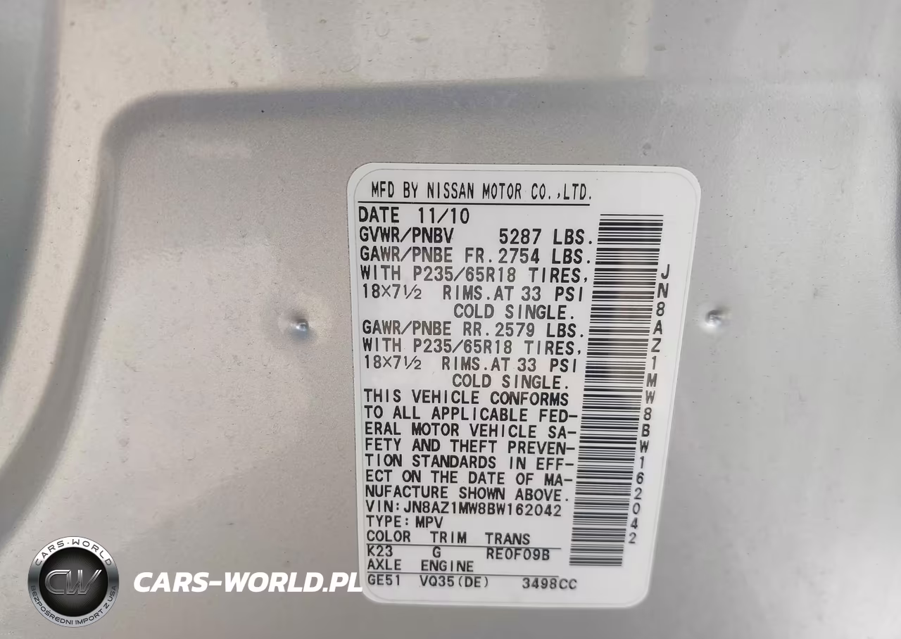 2011 Nissan Murano Sl VIN:JN8AZ1MW8BW162042 - 9