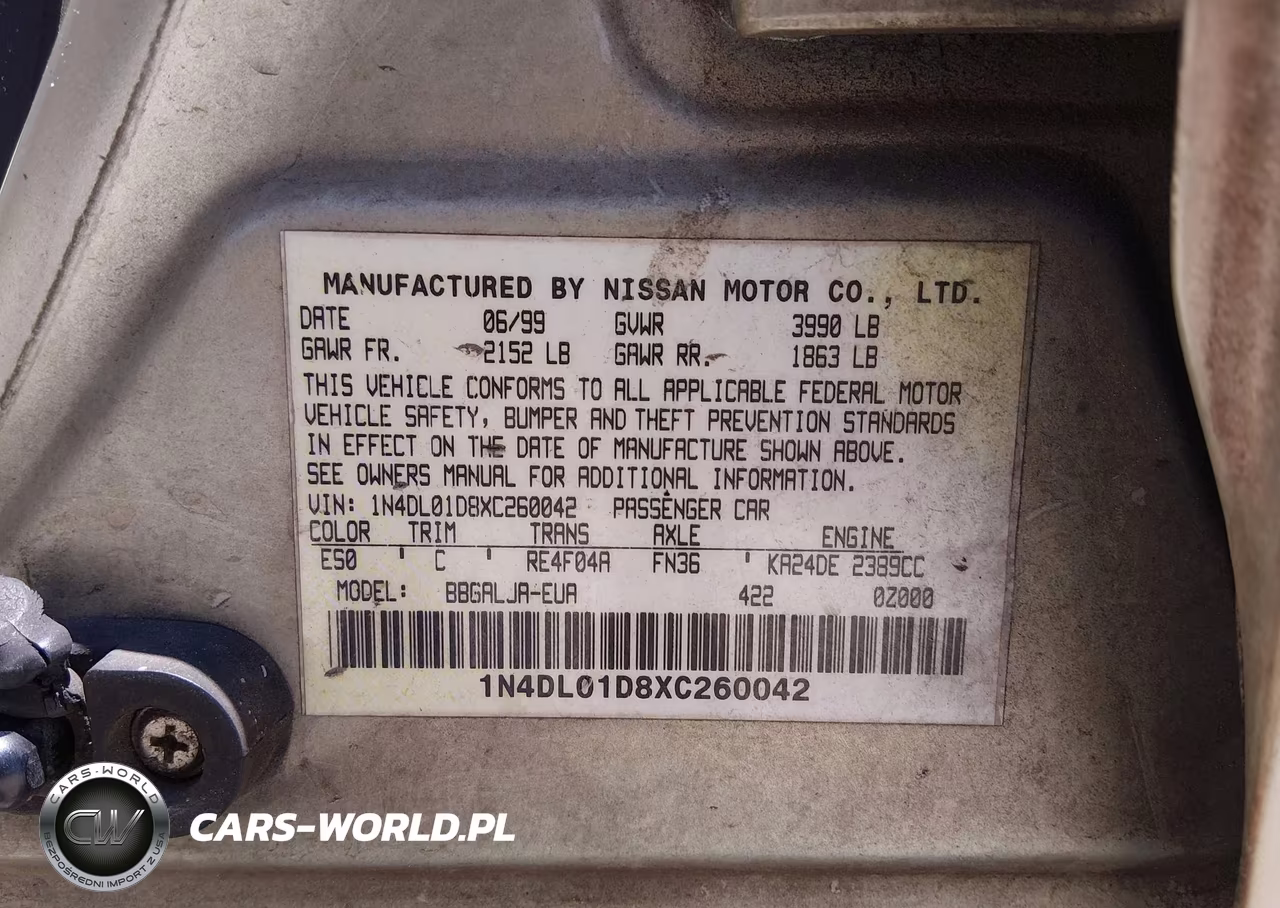 1999 Nissan Altima Gle-Gxe-Se-Se-L-Xe VIN:1N4DL01D8XC260042 - 9