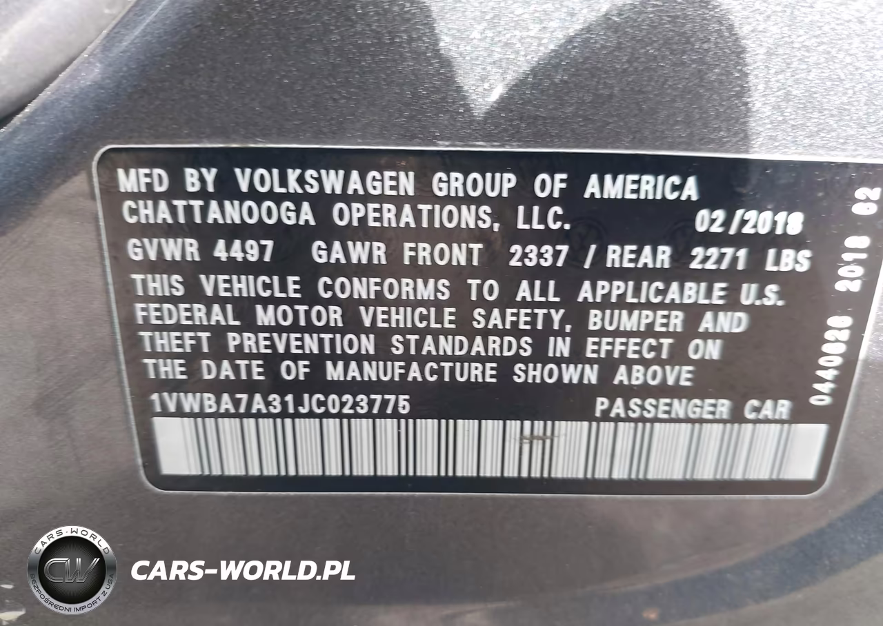 2018 Volkswagen Passat 2.0T Se VIN:1VWBA7A31JC023775 - 9