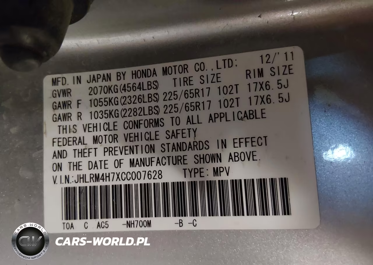 2012 Honda Cr-V Ex-L VIN:JHLRM4H7XCC007628 - 9