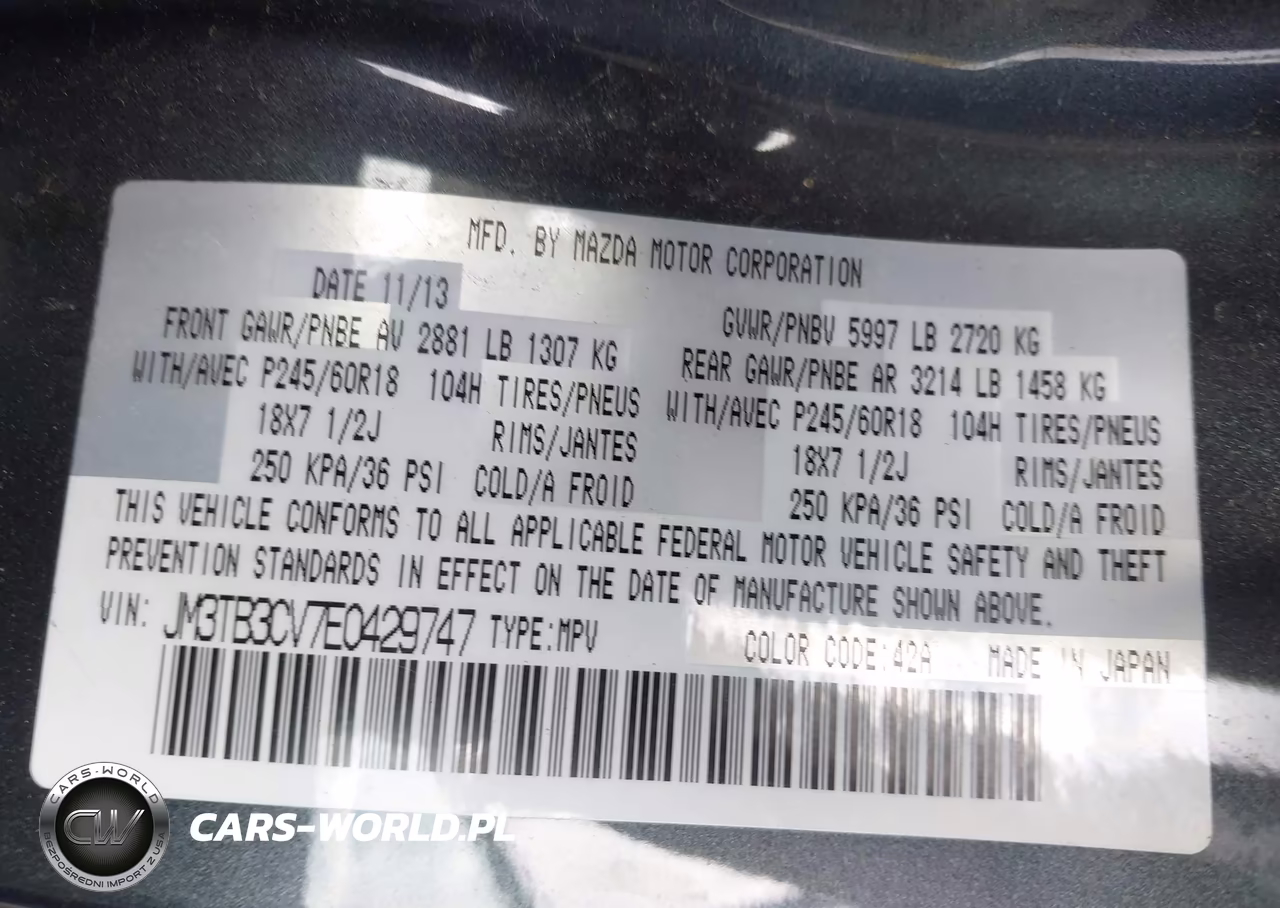 2014 Mazda Cx-9 Touring VIN:JM3TB3CV7E0429747 - 9