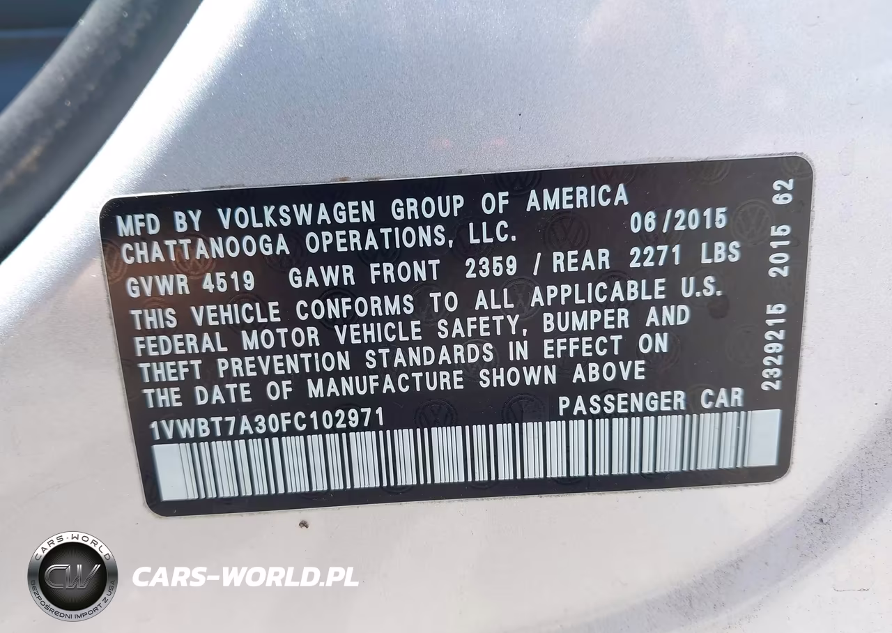 2015 Volkswagen Passat 1.8T Sport VIN:1VWBT7A30FC102971 - 9