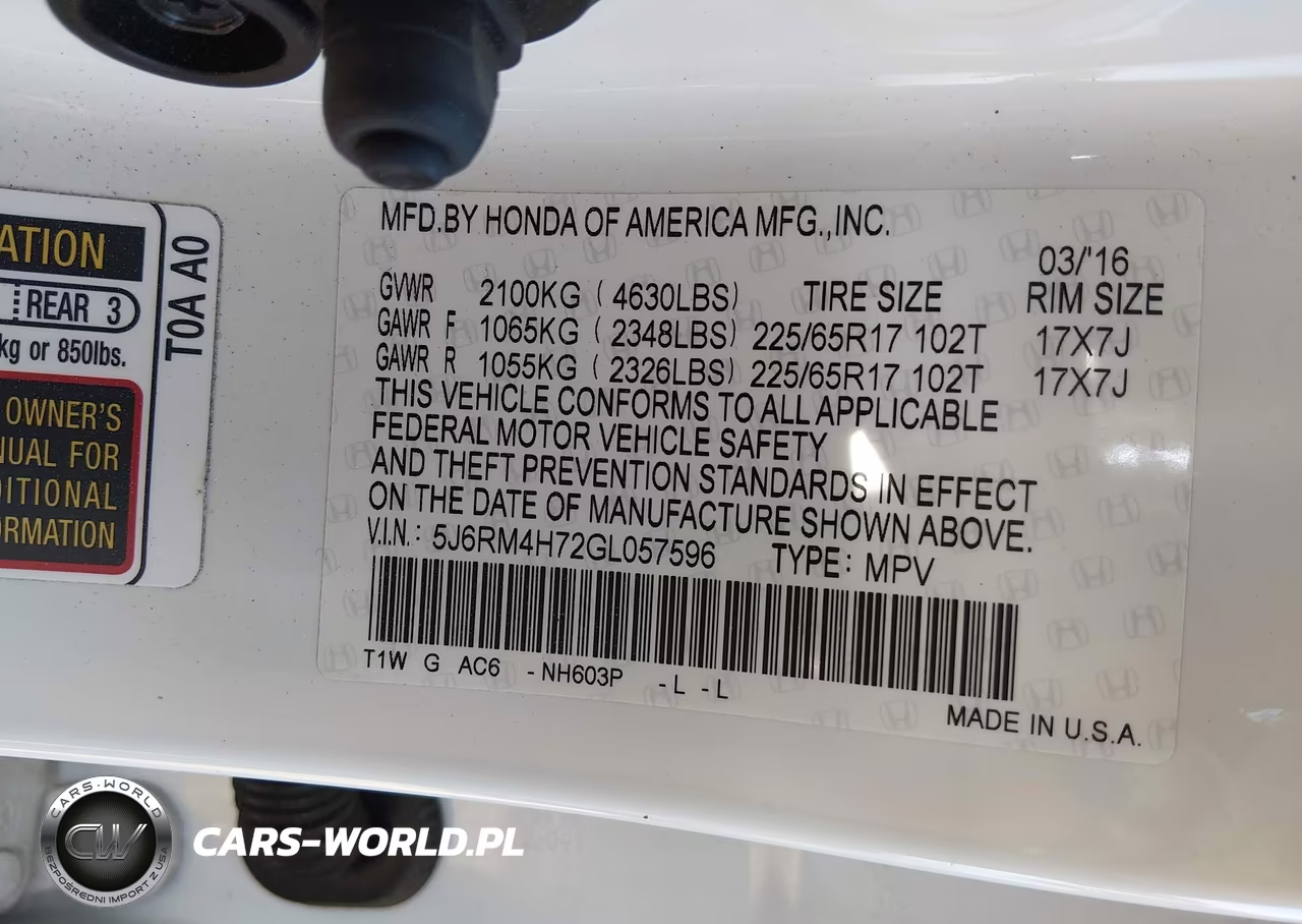 2016 Honda Cr-V Ex-L VIN:5J6RM4H72GL057596 - 9