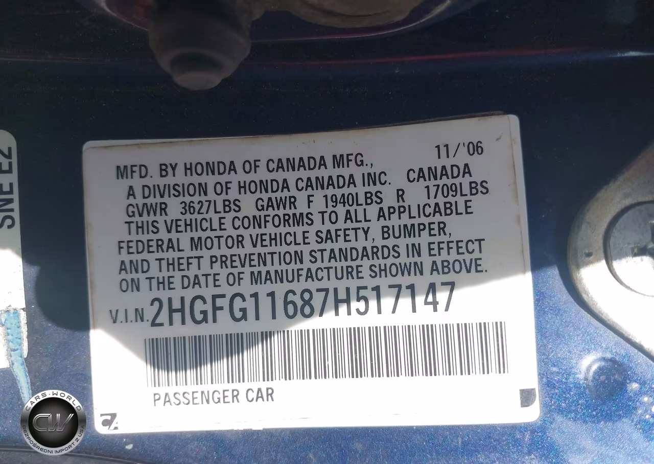 2007 Honda Civic Lx VIN:2HGFG11687H517147 - 9