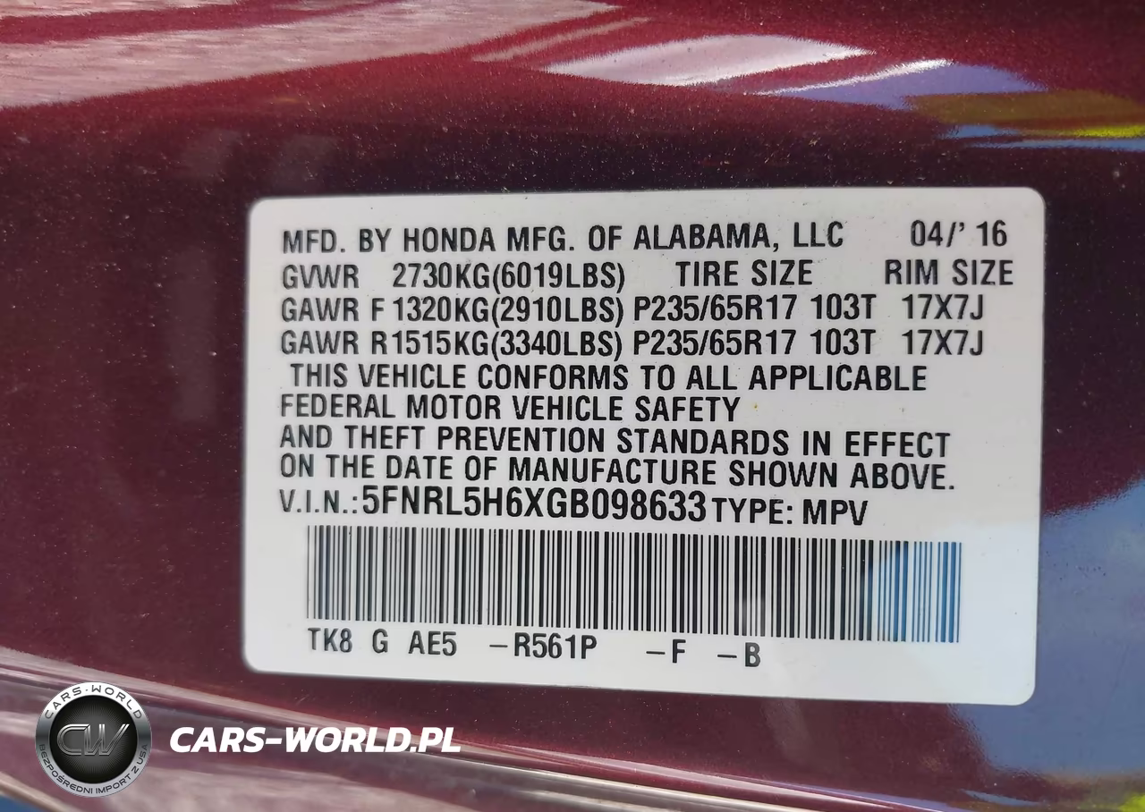 2016 Honda Odyssey Ex-L VIN:5FNRL5H6XGB098633 - 9