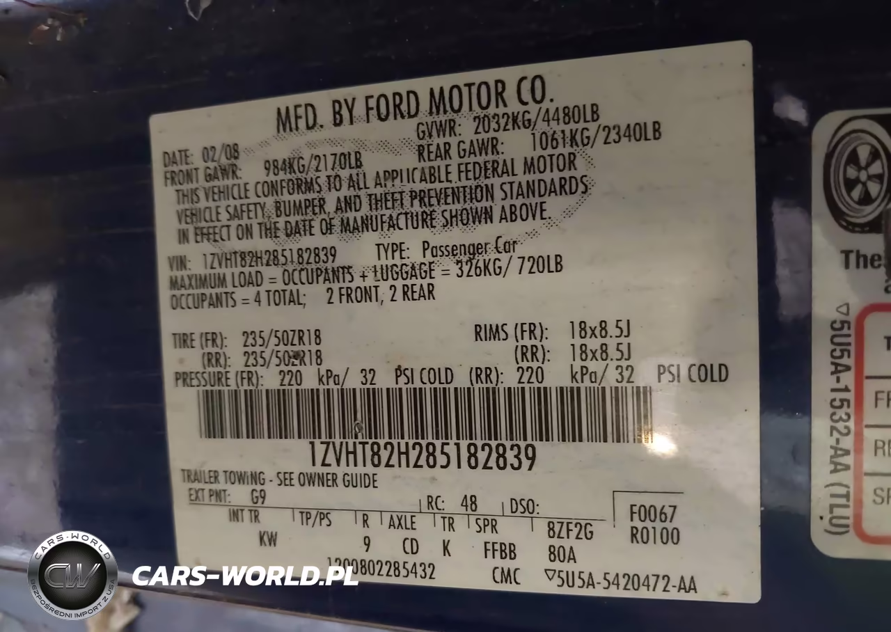 2008 Ford Mustang Gt Deluxe-Gt Premium VIN:1ZVHT82H285182839 - 9