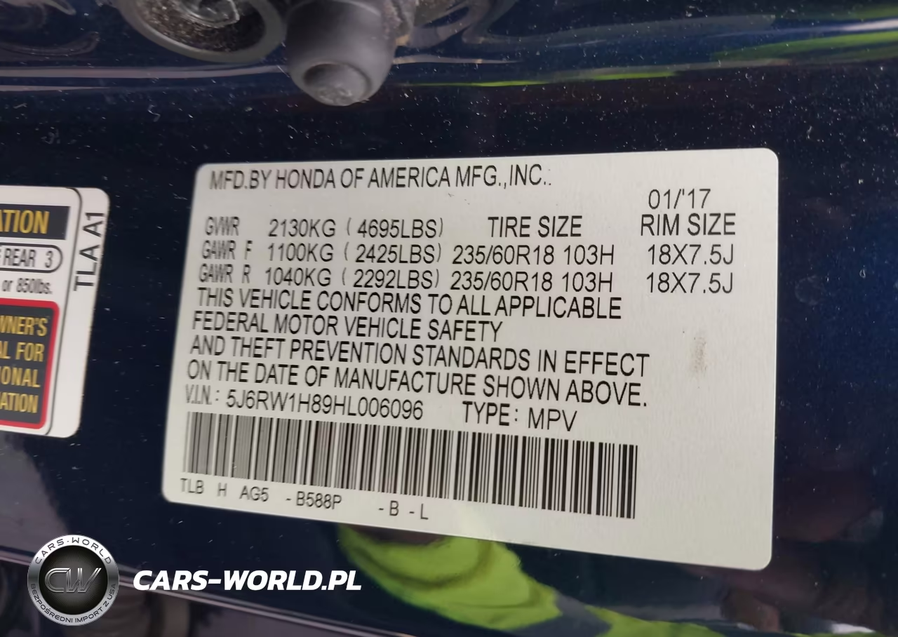 2017 Honda Cr-V Ex-L-Ex-L Navi VIN:5J6RW1H89HL006096 - 9