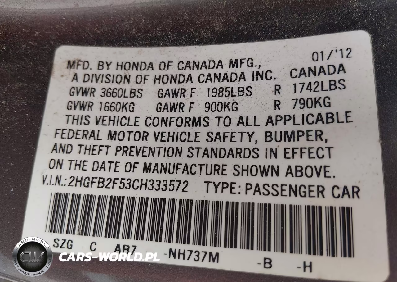 2012 Honda Civic Lx VIN:2HGFB2F53CH333572 - 9