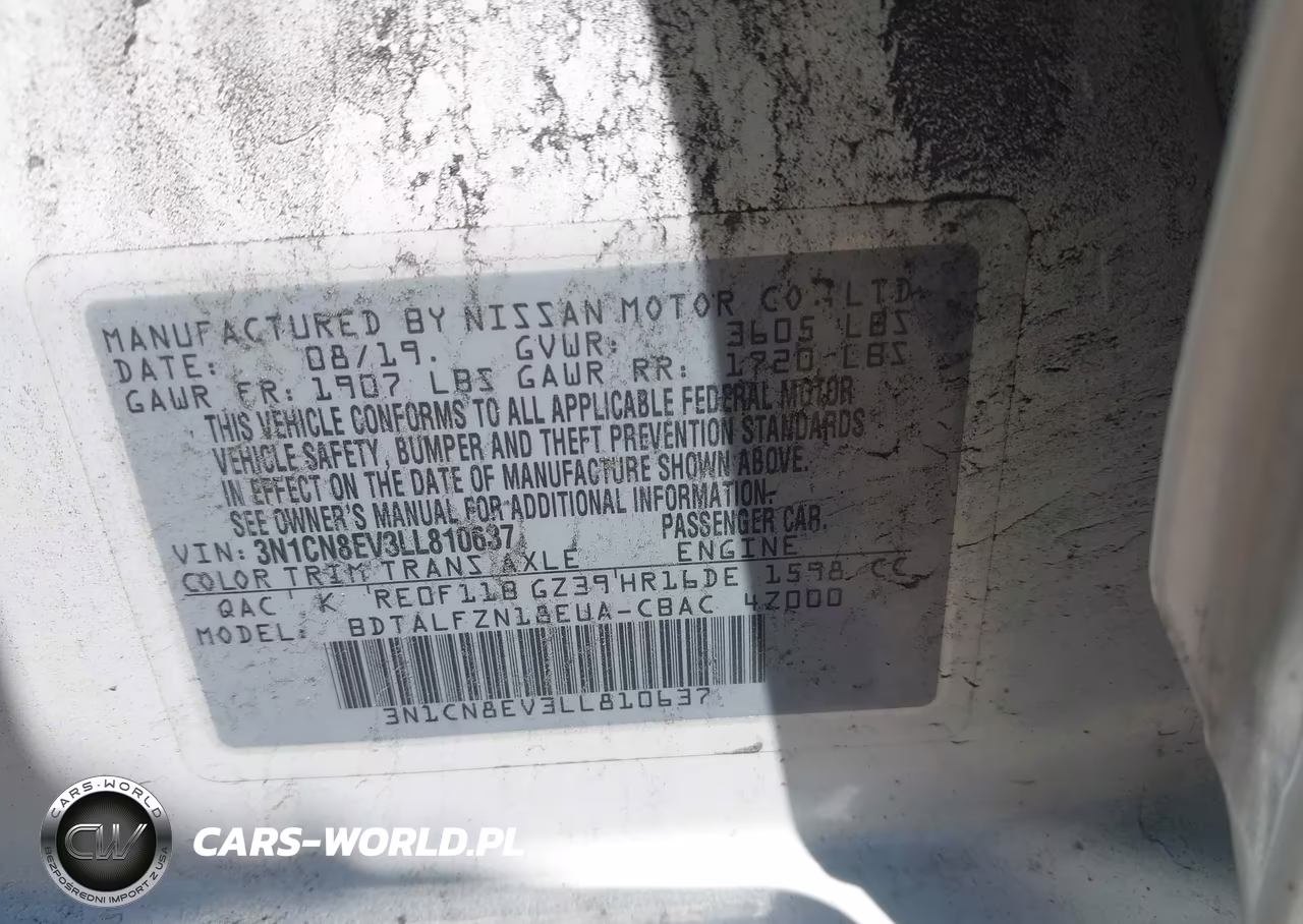 2020 Nissan Versa Sv Xtronic Cvt VIN:3N1CN8EV3LL810637 - 9