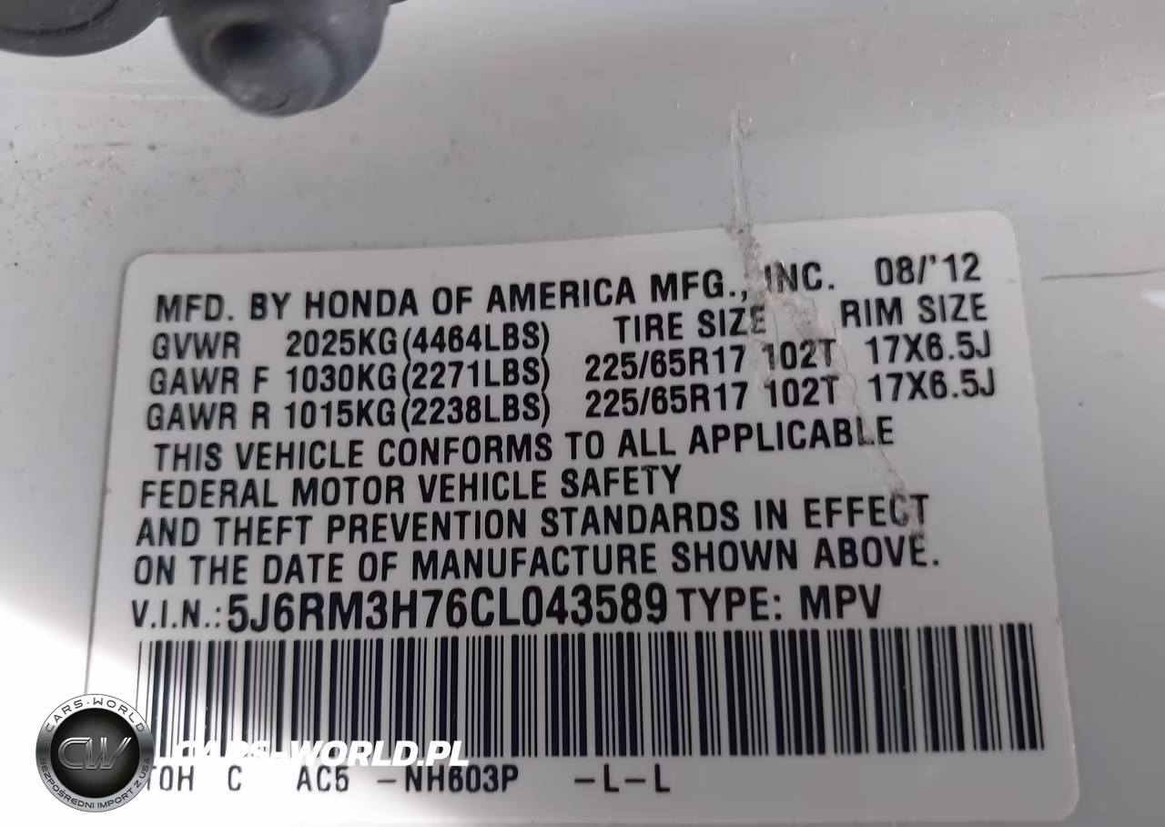 2012 Honda Cr-V Ex-L VIN:5J6RM3H76CL043589 - 9